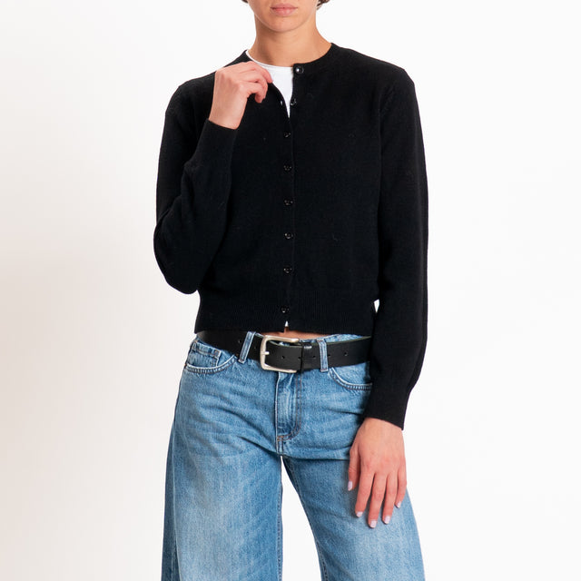 Zeroassoluto-Cardigan crop in maglia bordi a coste - nero