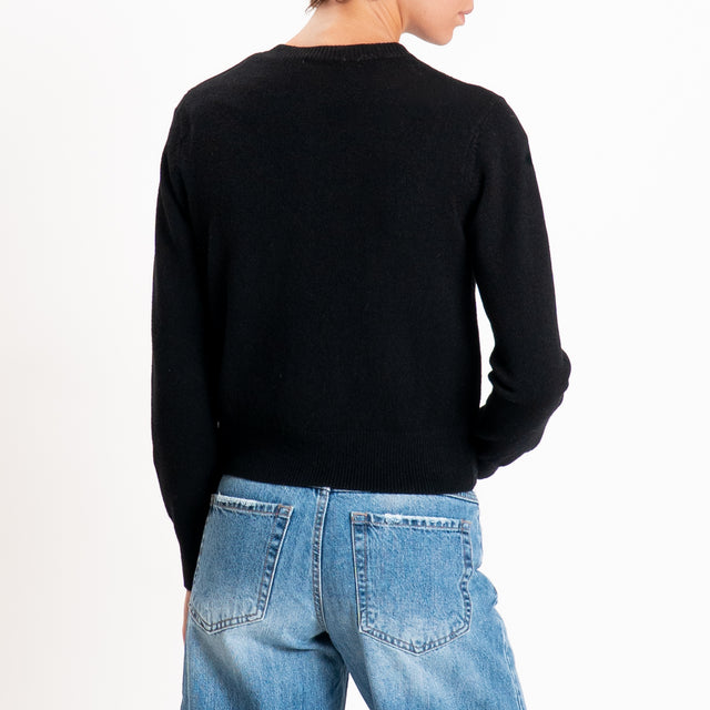 Zeroassoluto-Cardigan crop in maglia bordi a coste - nero