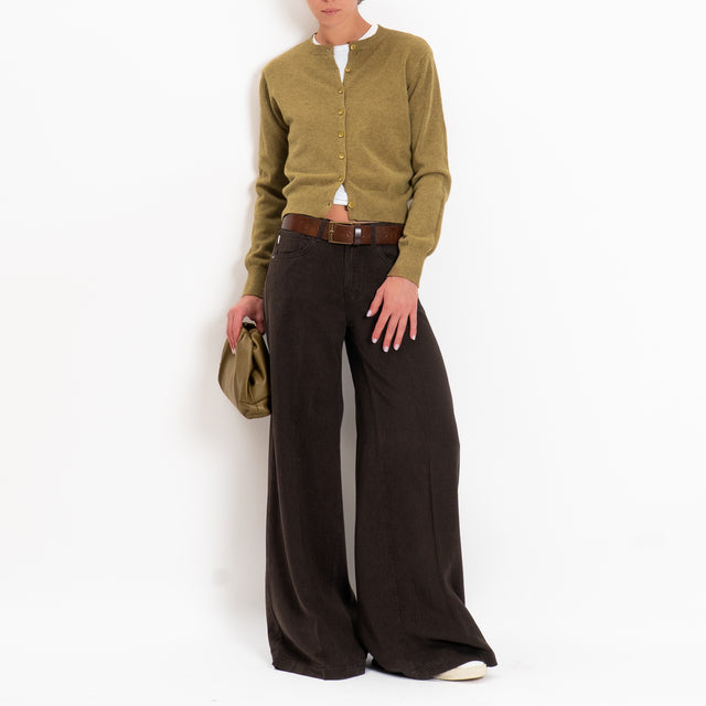 Zeroassoluto-Cardigan crop in maglia bordi a coste - olio
