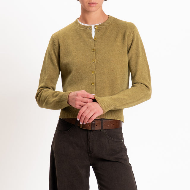 Zeroassoluto-Cardigan crop in maglia bordi a coste - olio