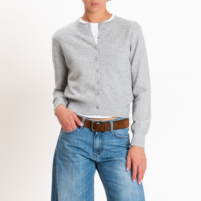 Zeroassoluto-Cardigan crop in maglia bordi a coste - perla