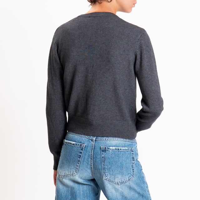 Zeroassoluto-Cardigan crop in maglia bordi a coste - piombo