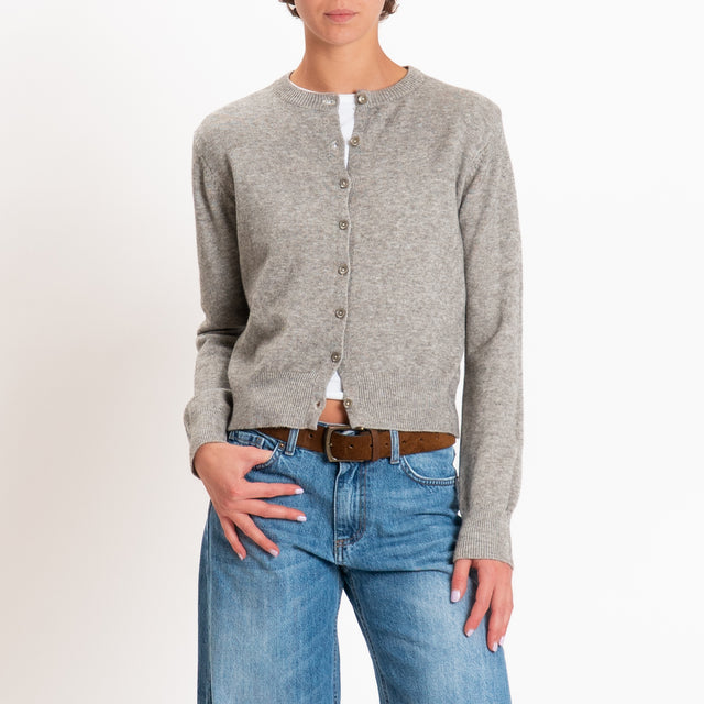 Zeroassoluto-Cardigan crop in maglia bordi a coste - stone