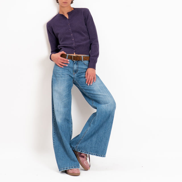 Zeroassoluto-Cardigan crop in maglia bordi a coste - uva