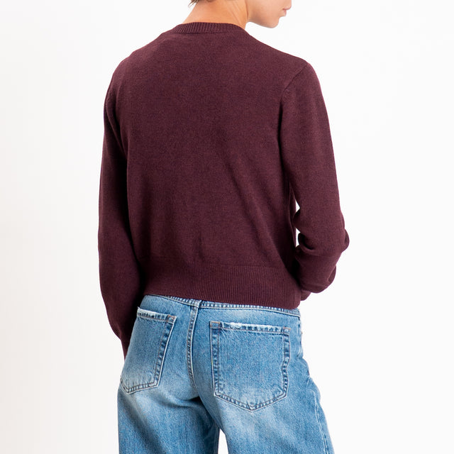 Zeroassoluto-Cardigan crop in maglia bordi a coste - prugna