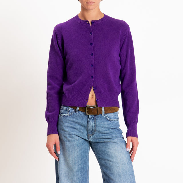Zeroassoluto-Cardigan crop in maglia bordi a coste - viola