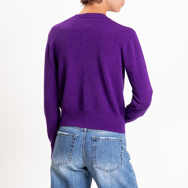 Zeroassoluto-Cardigan crop in maglia bordi a coste - viola