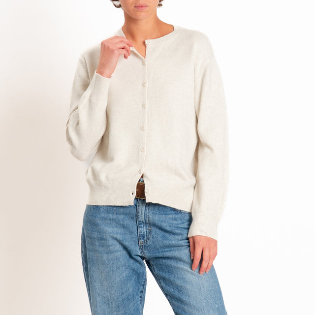 Zeroassoluto-Cardigan in maglia bordi a coste - gesso