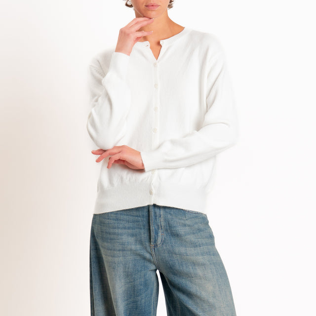 Zeroassoluto-Cardigan in maglia bordi a coste - panna