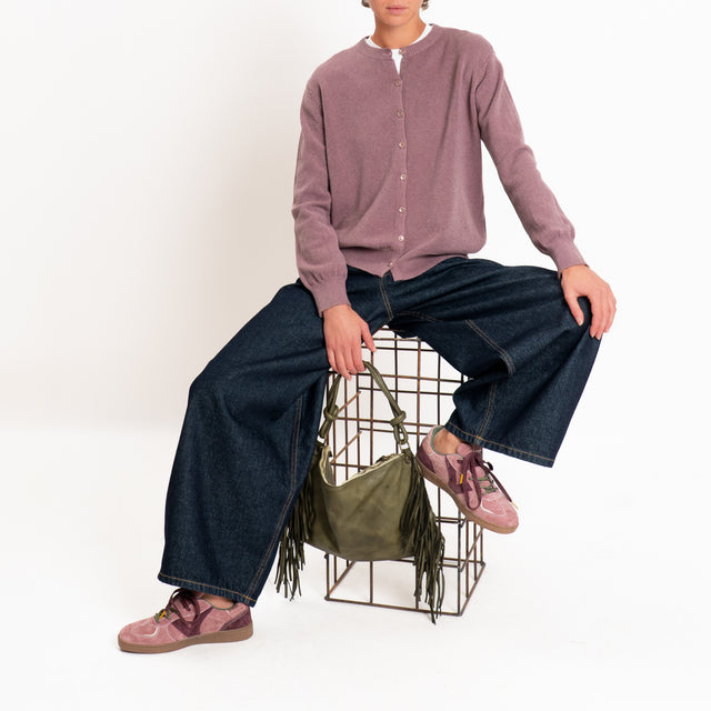 Zeroassoluto-Cardigan in maglia bordi a coste - mauve