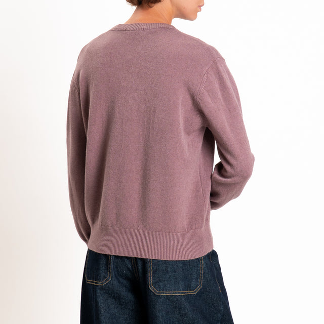 Zeroassoluto-Cardigan in maglia bordi a coste - mauve
