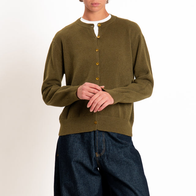 Zeroassoluto-Cardigan in maglia bordi a coste - militare