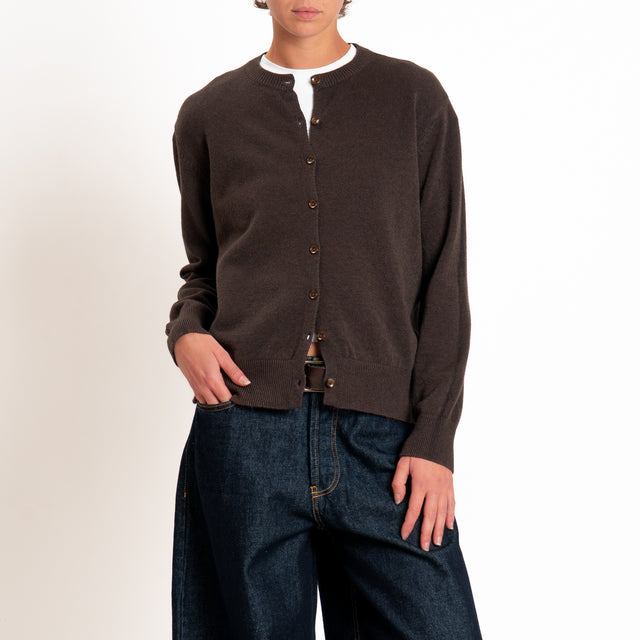 Zeroassoluto-Cardigan in maglia bordi a coste - choco