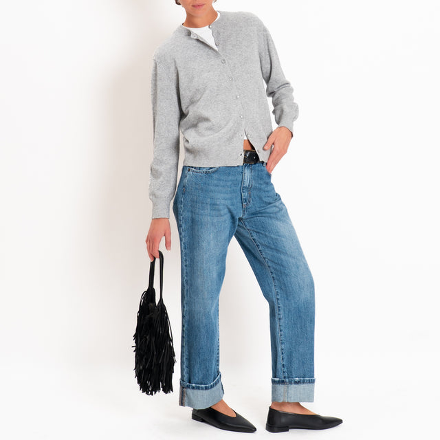 Zeroassoluto-Cardigan in maglia bordi a coste - perla