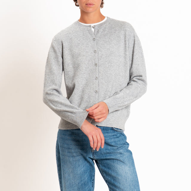 Zeroassoluto-Cardigan in maglia bordi a coste - perla