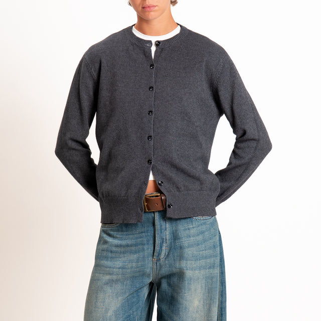 Zeroassoluto-Cardigan in maglia bordi a coste - piombo