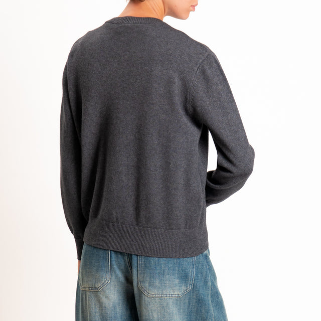 Zeroassoluto-Cardigan in maglia bordi a coste - piombo