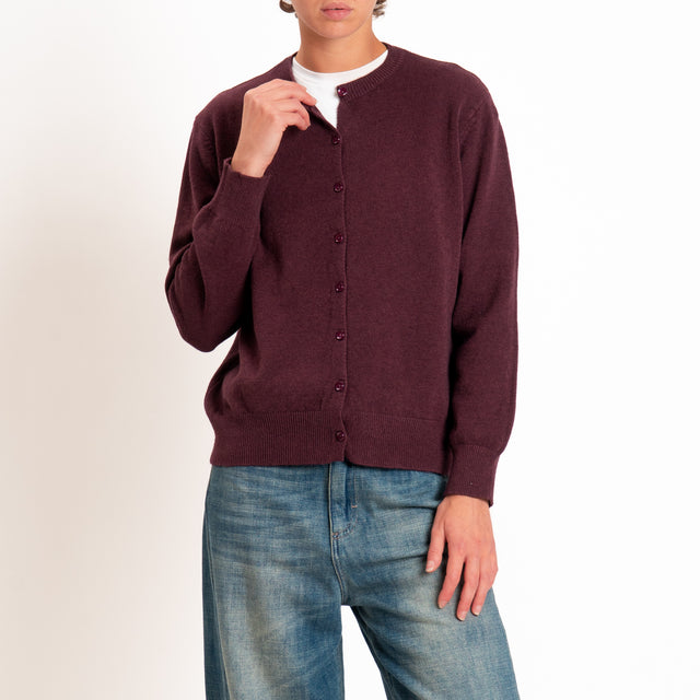 Zeroassoluto-Cardigan in maglia bordi a coste - prugna