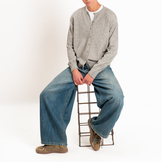 Zeroassoluto-Cardigan in maglia bordi a coste - stone