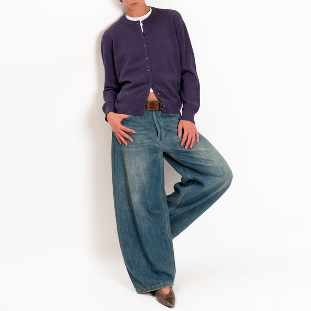 Zeroassoluto-Cardigan in maglia bordi a coste - uva