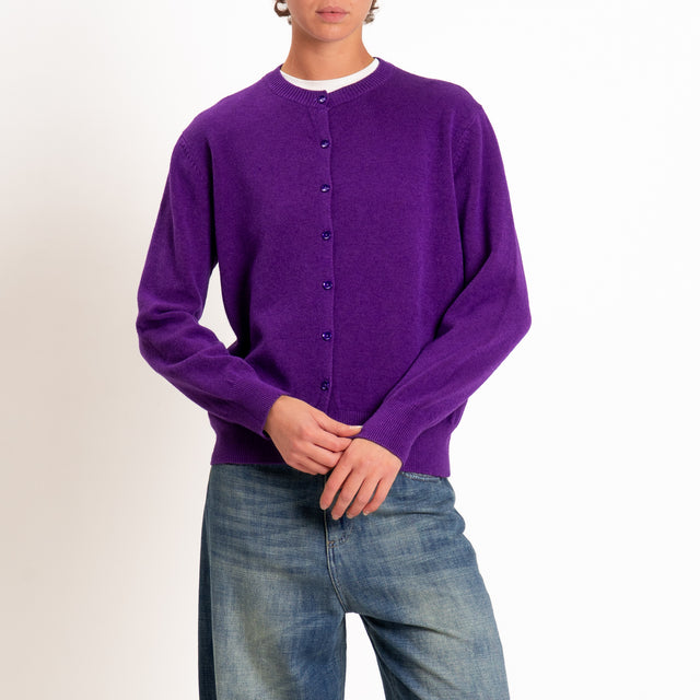 Zeroassoluto-Cardigan in maglia bordi a coste - viola