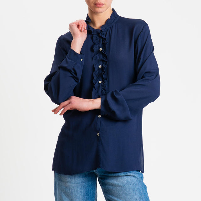 Zeroassoluto- Camicia ALIA georgette con rouches - Blu