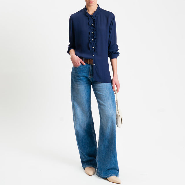 Zeroassoluto- Camicia ALIA georgette con rouches - Blu