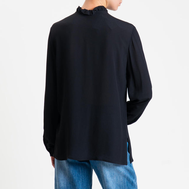 Zeroassoluto- Camicia ALIA georgette con rouches - Nero