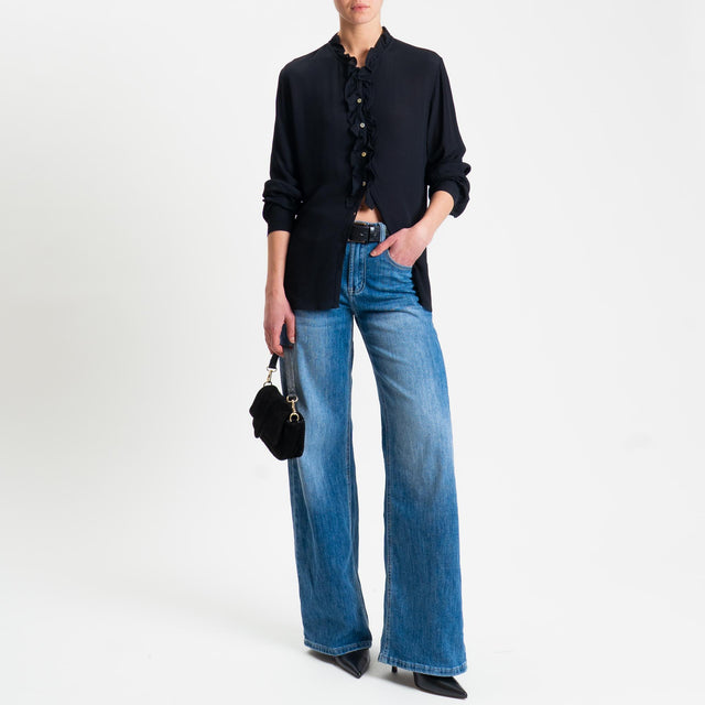 Zeroassoluto- Camicia ALIA georgette con rouches - Nero