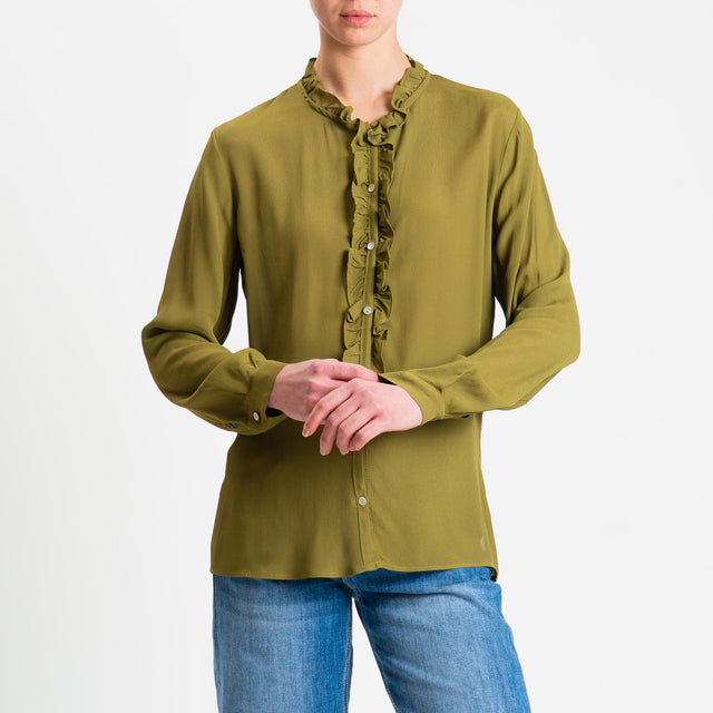Zeroassoluto- Camicia ALIA georgette con rouches - olive