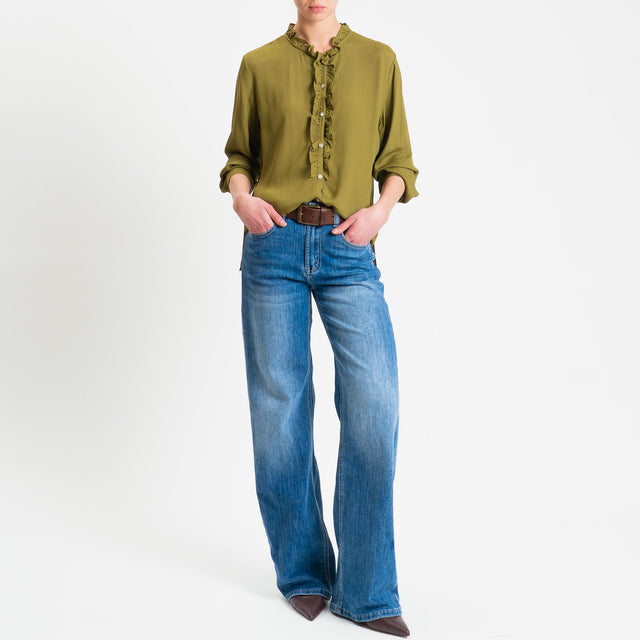Zeroassoluto- Camicia ALIA georgette con rouches - olive