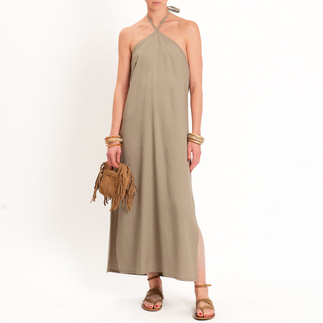 Zeroassoluto-Abito ALISA scollo halter misto lino - coloniale