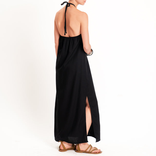 Zeroassoluto-Abito ALISA scollo halter misto lino - nero