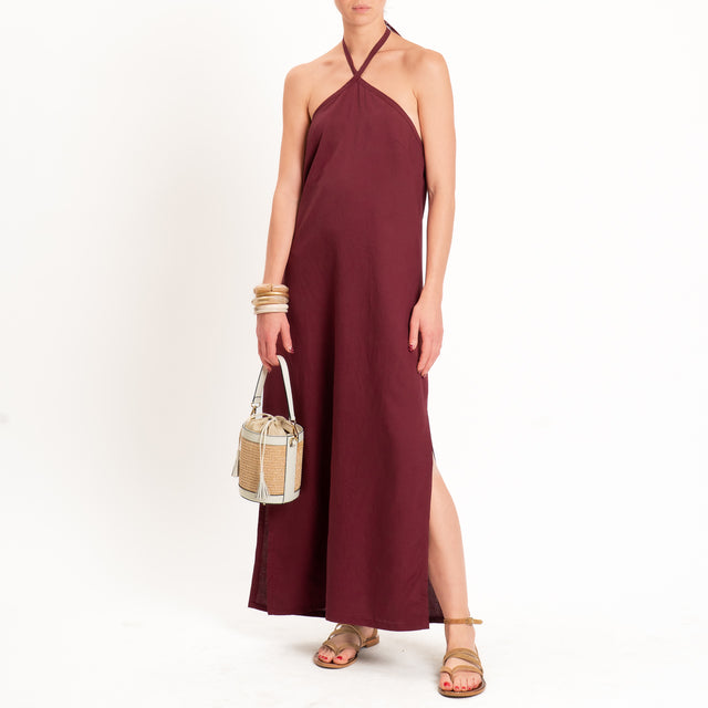 Zeroassoluto-Abito ALISA scollo halter misto lino - vino