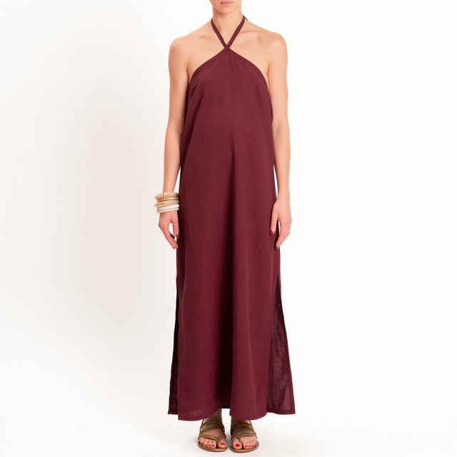 Zeroassoluto-Abito ALISA scollo halter misto lino - vino