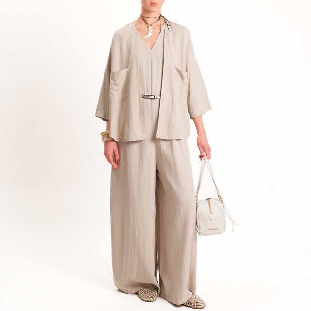 Zeroassoluto-Tuta ALVI misto lino scollo v - sand