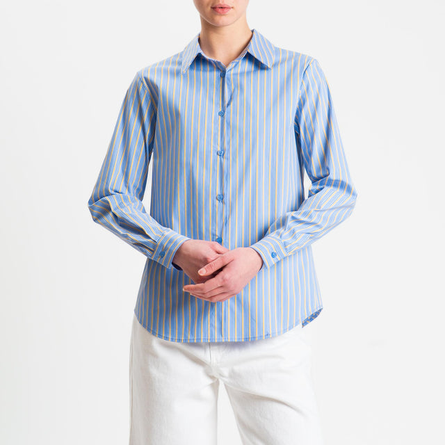Zeroassoluto- Camicia ARIA a righe - azzurro/senape