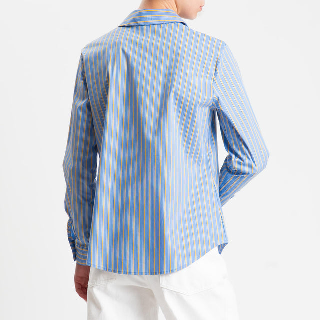 Zeroassoluto- Camicia ARIA a righe - azzurro/senape