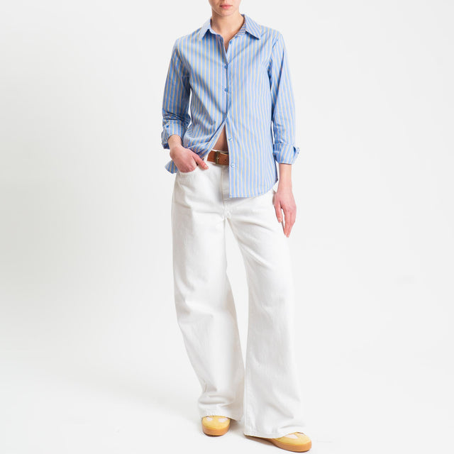 Zeroassoluto- Camicia ARIA a righe - azzurro/senape