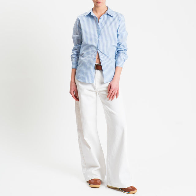 Zeroassoluto- Camicia ARIA a righe - latte/cielo