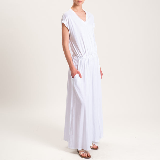 Zeroassoluto-Abito AURA scollo v in jersey di cotone elasticizzato - bianco