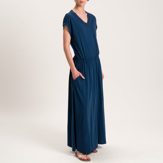 Zeroassoluto-Abito AURA scollo v in jersey di cotone elasticizzato - blu