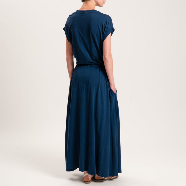 Zeroassoluto-Abito AURA scollo v in jersey di cotone elasticizzato - blu