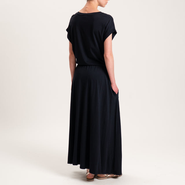Zeroassoluto-Abito AURA scollo v in jersey di cotone elasticizzato - nero