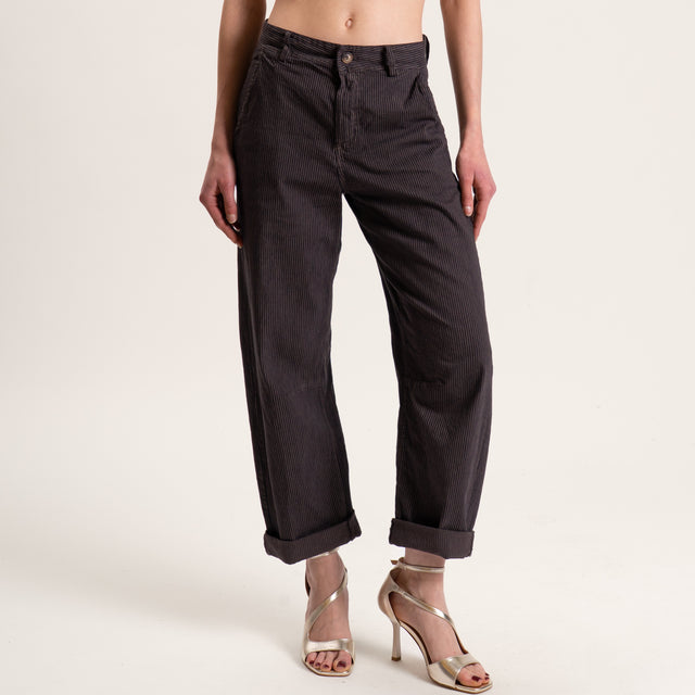 Zeroassoluto-Pantalone BARRY cotone elasticizzato - righe moro/nero