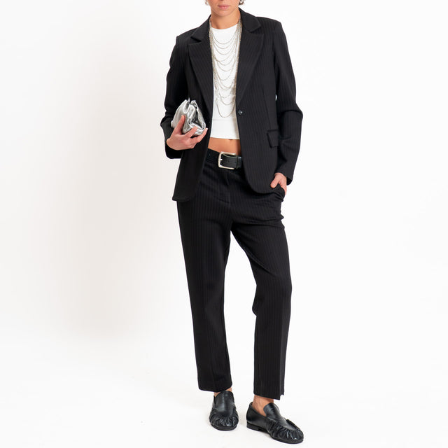 Zeroassoluto-Pantalone BATY gessato punto milano - nero/antracite