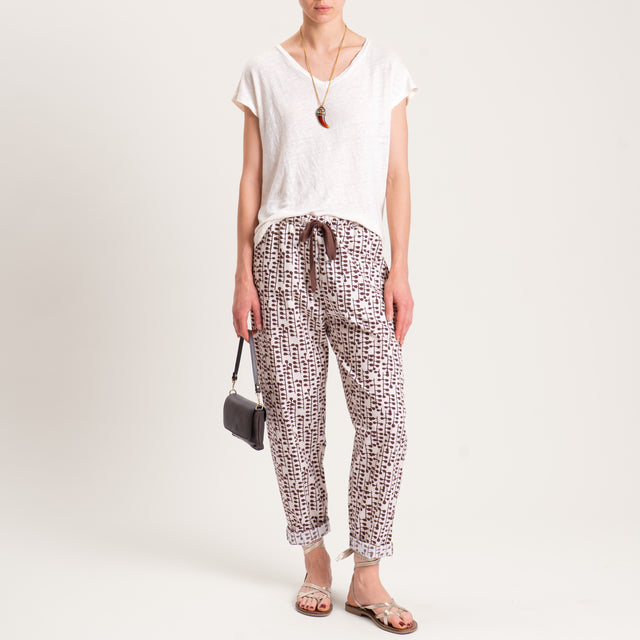 Zeroassoluto-Pantalone BAYA con elastico fantasia - drops latte/moka