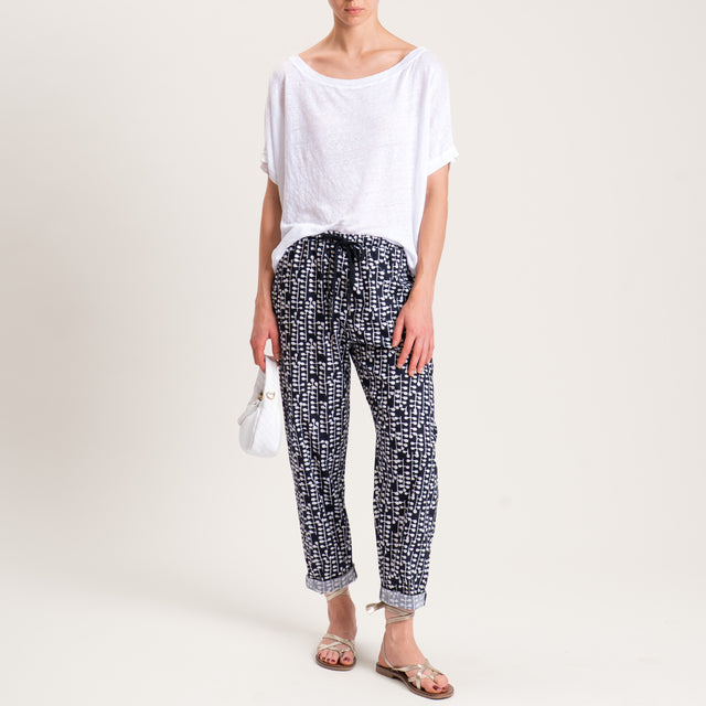 Zeroassoluto-Pantalone BAYA con elastico fantasia - drops nero/latte