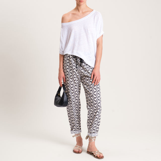 Zeroassoluto-Pantalone BAYA con elastico fantasia - etnic latte/nero