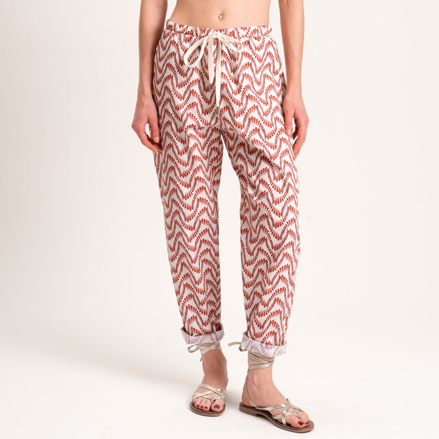 Zeroassoluto-Pantalone BAYA con elastico fantasia - etnic latte/ruggine